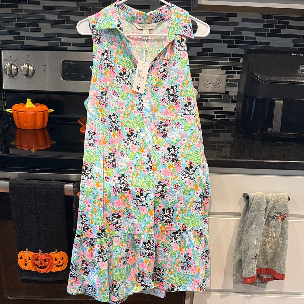 Floral Dress with Cartoon Print
